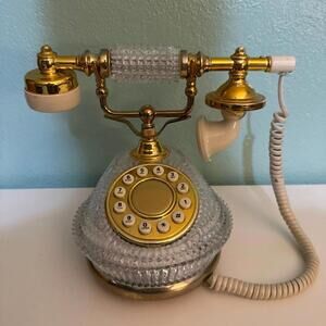Classic Gold and White Rotary Dial Telephone